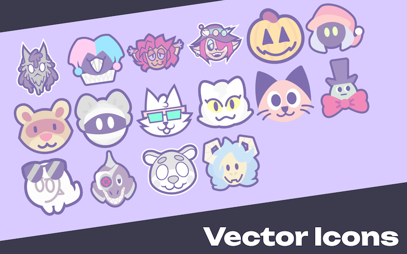 a banner labeled 'Vector Icons', with many examples of said vector icons on display